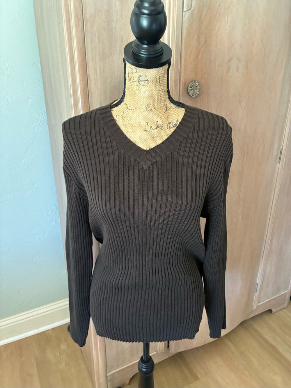Vintage 90’s Y2K Banana Republic brown v-neck ribbed sweater Gilmore Girls L
